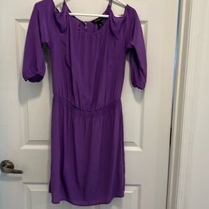 Purple Silk White House Black Market Dress. Open Shoulder Mini Dress